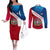 Dominican Republic Flag Couples Matching Off The Shoulder Long Sleeve Dress and Long Sleeve Button Shirt with Map National Coat of Arms Island Silhouette - Wonder Print Shop