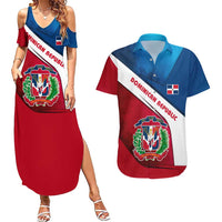 Dominican Republic Flag Couples Matching Summer Maxi Dress and Hawaiian Shirt with Map National Coat of Arms Island Silhouette - Wonder Print Shop