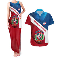 Dominican Republic Flag Couples Matching Tank Maxi Dress and Hawaiian Shirt with Map National Coat of Arms Island Silhouette - Wonder Print Shop