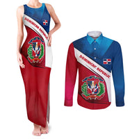 Dominican Republic Flag Couples Matching Tank Maxi Dress and Long Sleeve Button Shirt with Map National Coat of Arms Island Silhouette - Wonder Print Shop