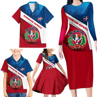 Dominican Republic Flag Family Matching Long Sleeve Bodycon Dress and Hawaiian Shirt with Map National Coat of Arms Island Silhouette - Wonder Print Shop