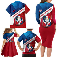 Dominican Republic Flag Family Matching Long Sleeve Bodycon Dress and Hawaiian Shirt with Map National Coat of Arms Island Silhouette - Wonder Print Shop
