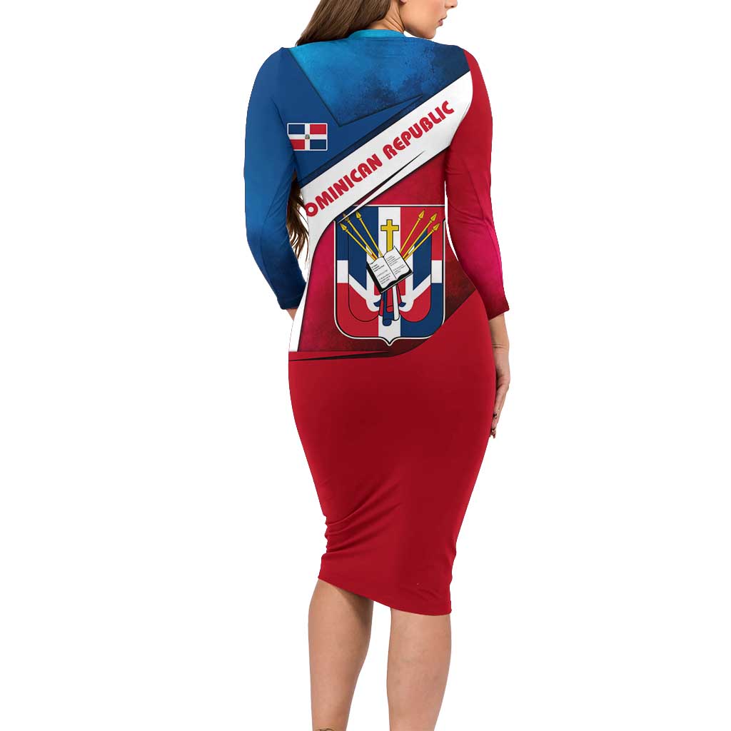 Dominican Republic Flag Family Matching Long Sleeve Bodycon Dress and Hawaiian Shirt with Map National Coat of Arms Island Silhouette - Wonder Print Shop