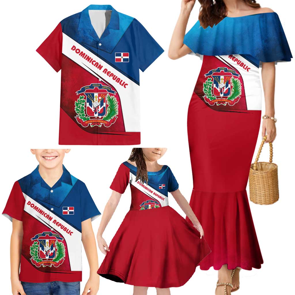 Dominican Republic Flag Family Matching Mermaid Dress and Hawaiian Shirt with Map National Coat of Arms Island Silhouette - Wonder Print Shop