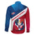 Dominican Republic Flag Family Matching Off The Shoulder Long Sleeve Dress and Hawaiian Shirt with Map National Coat of Arms Island Silhouette - Wonder Print Shop