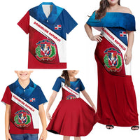 Dominican Republic Flag Family Matching Off Shoulder Maxi Dress and Hawaiian Shirt with Map National Coat of Arms Island Silhouette - Wonder Print Shop