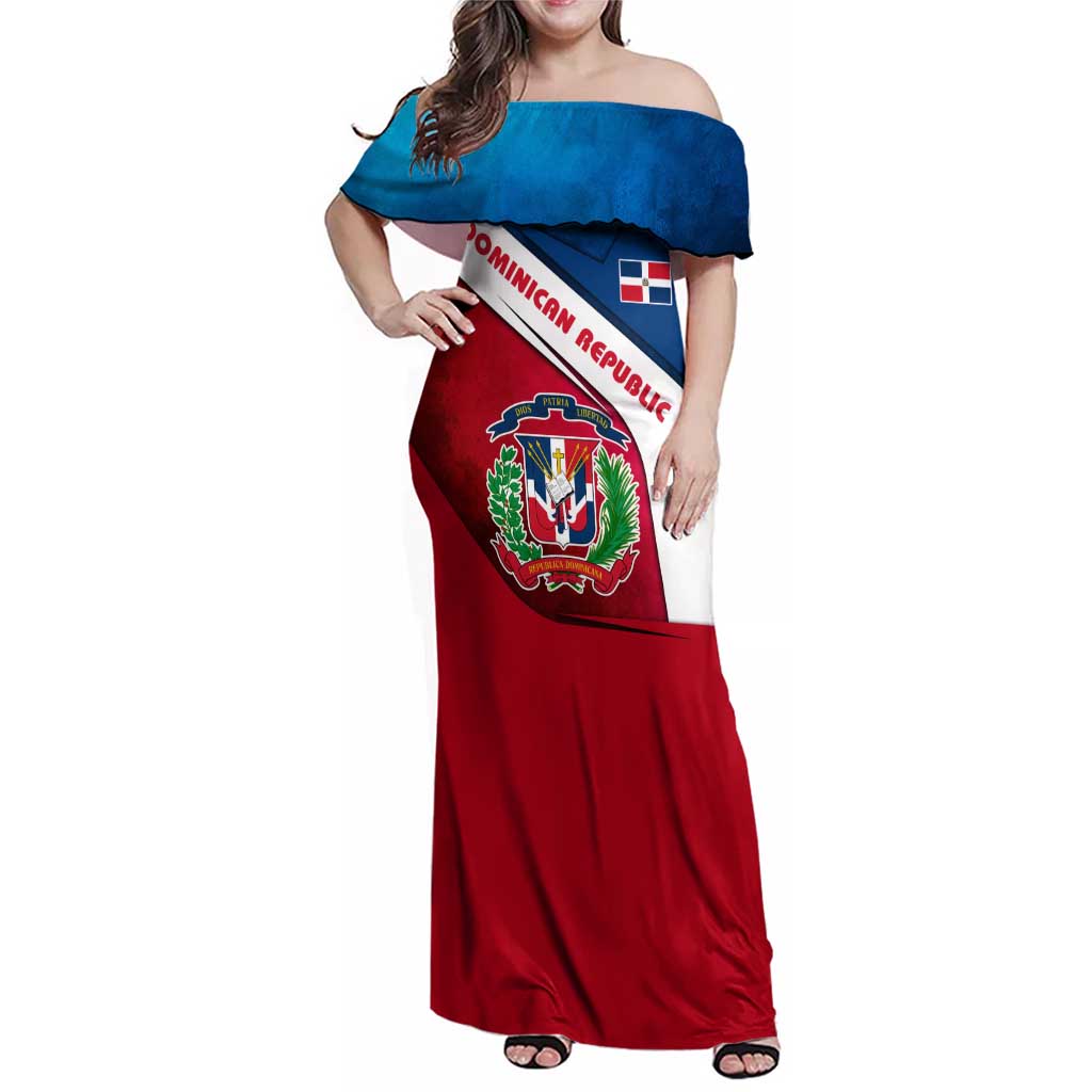 Dominican Republic Flag Family Matching Off Shoulder Maxi Dress and Hawaiian Shirt with Map National Coat of Arms Island Silhouette - Wonder Print Shop