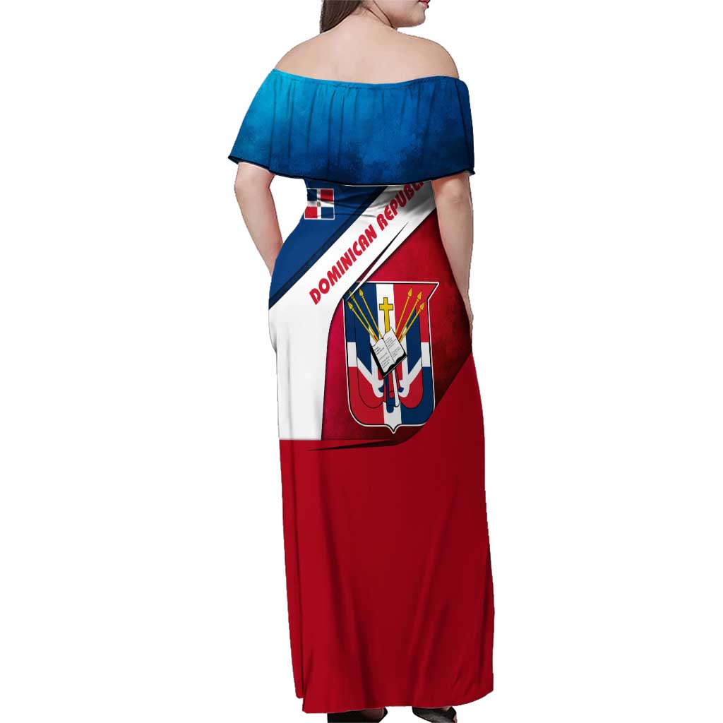 Dominican Republic Flag Family Matching Off Shoulder Maxi Dress and Hawaiian Shirt with Map National Coat of Arms Island Silhouette - Wonder Print Shop