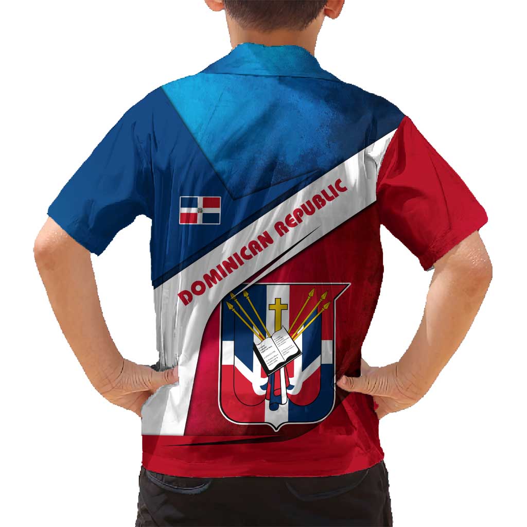 Dominican Republic Flag Family Matching Off Shoulder Short Dress and Hawaiian Shirt with Map National Coat of Arms Island Silhouette - Wonder Print Shop