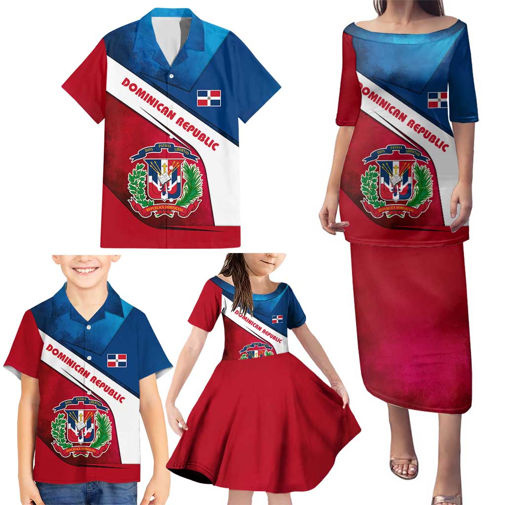 Dominican Republic Flag Family Matching Puletasi and Hawaiian Shirt with Map National Coat of Arms Island Silhouette - Wonder Print Shop