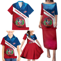 Dominican Republic Flag Family Matching Puletasi and Hawaiian Shirt with Map National Coat of Arms Island Silhouette - Wonder Print Shop