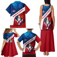 Dominican Republic Flag Family Matching Tank Maxi Dress and Hawaiian Shirt with Map National Coat of Arms Island Silhouette - Wonder Print Shop