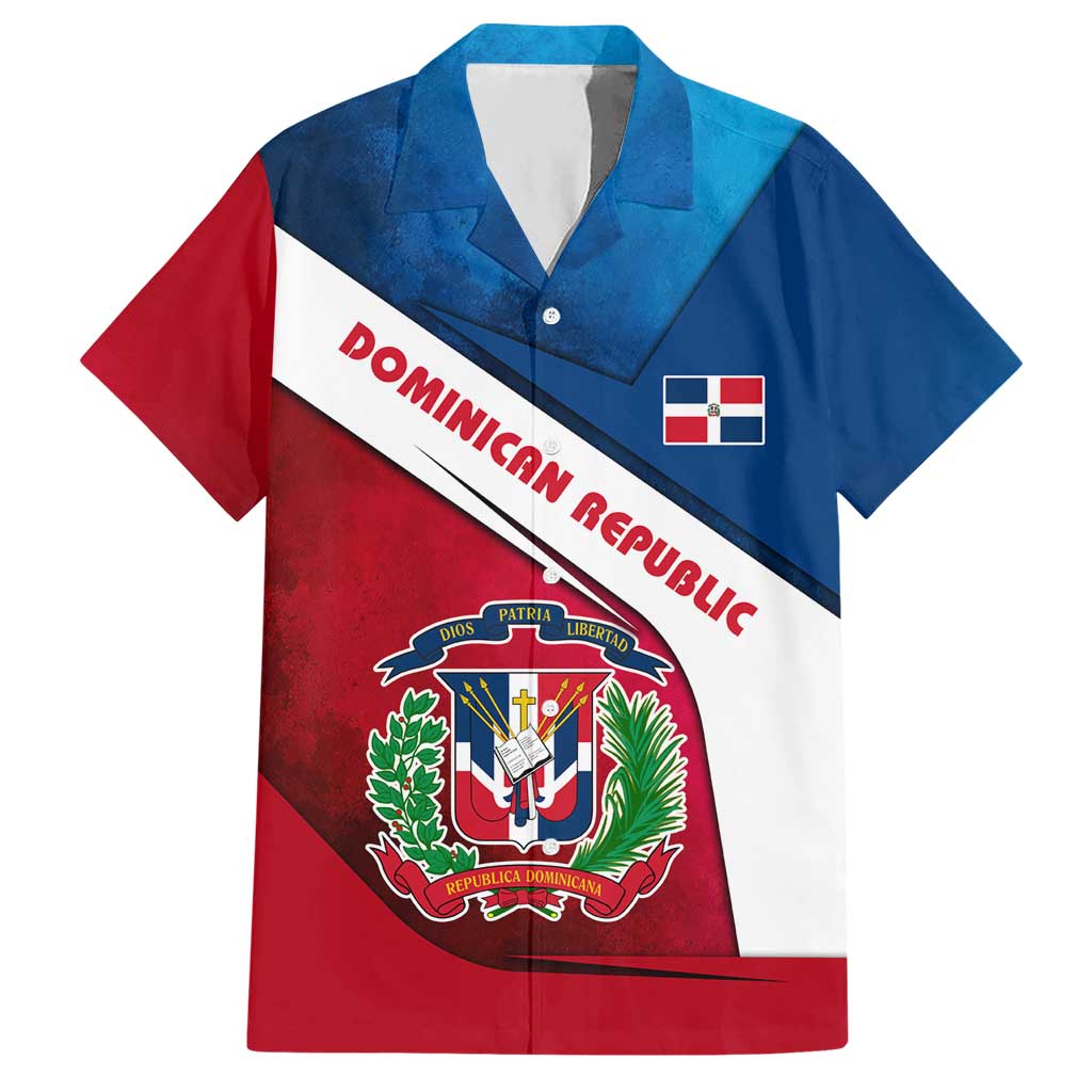 Dominican Republic Flag Hawaiian Shirt with Map National Coat of Arms Island Silhouette - Wonder Print Shop