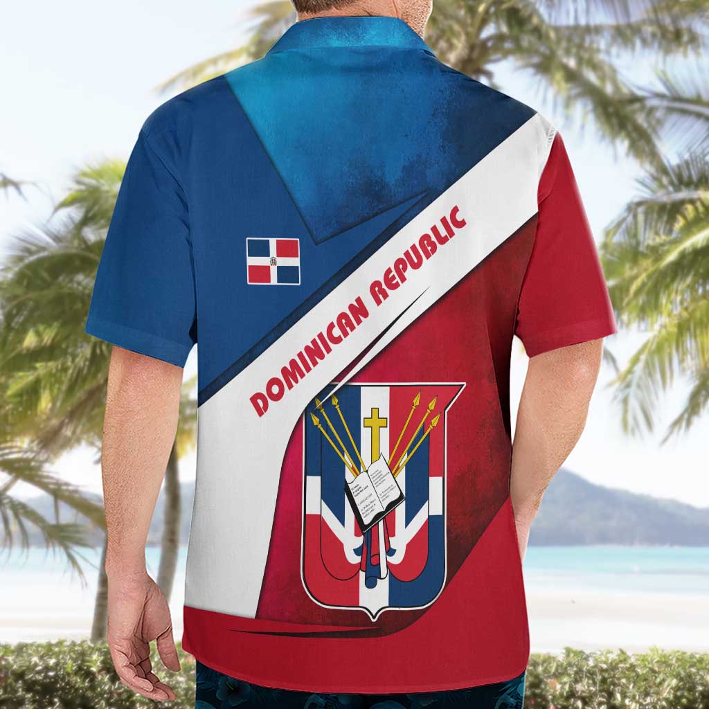 Dominican Republic Flag Hawaiian Shirt with Map National Coat of Arms Island Silhouette - Wonder Print Shop