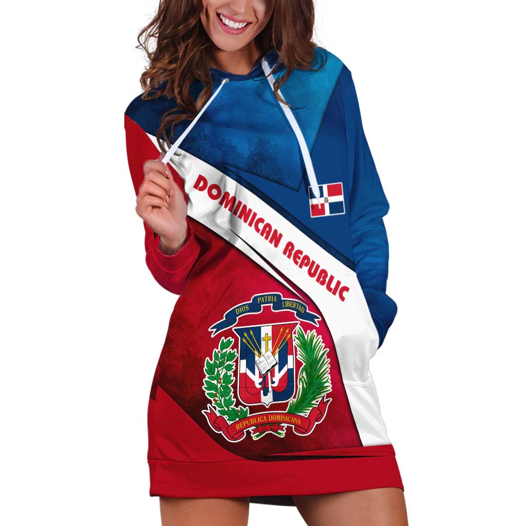 Dominican Republic Flag Hoodie Dress with Map National Coat of Arms Island Silhouette - Wonder Print Shop