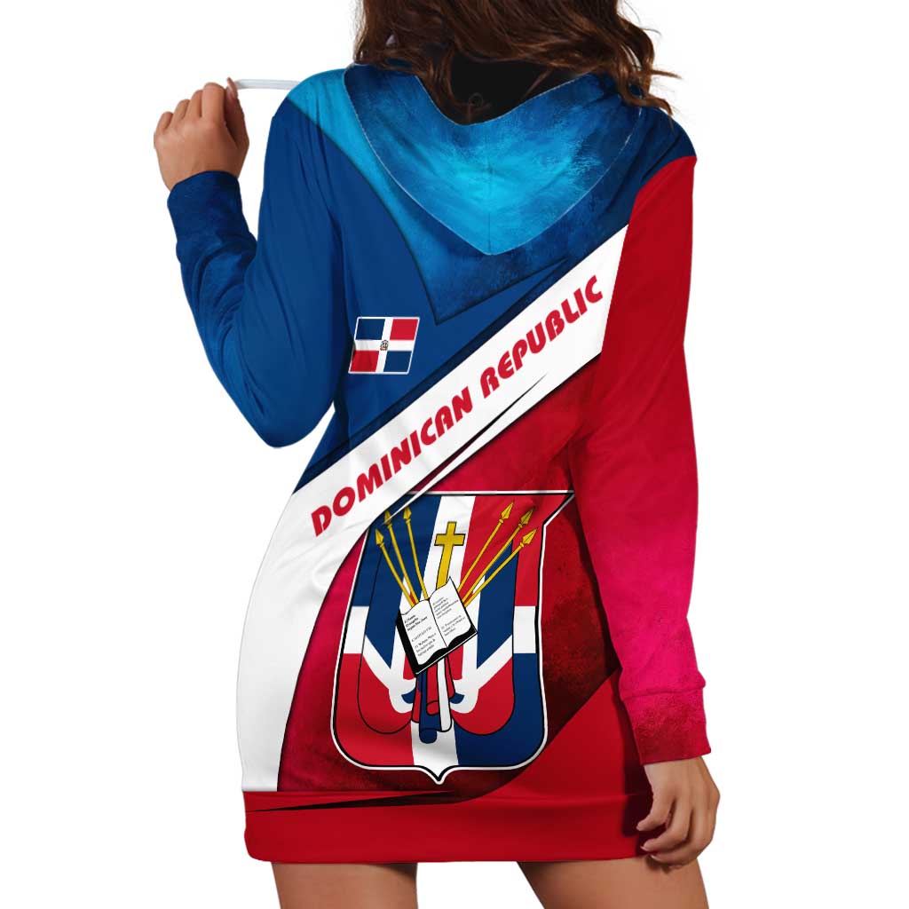 Dominican Republic Flag Hoodie Dress with Map National Coat of Arms Island Silhouette - Wonder Print Shop