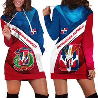 Dominican Republic Flag Hoodie Dress with Map National Coat of Arms Island Silhouette - Wonder Print Shop
