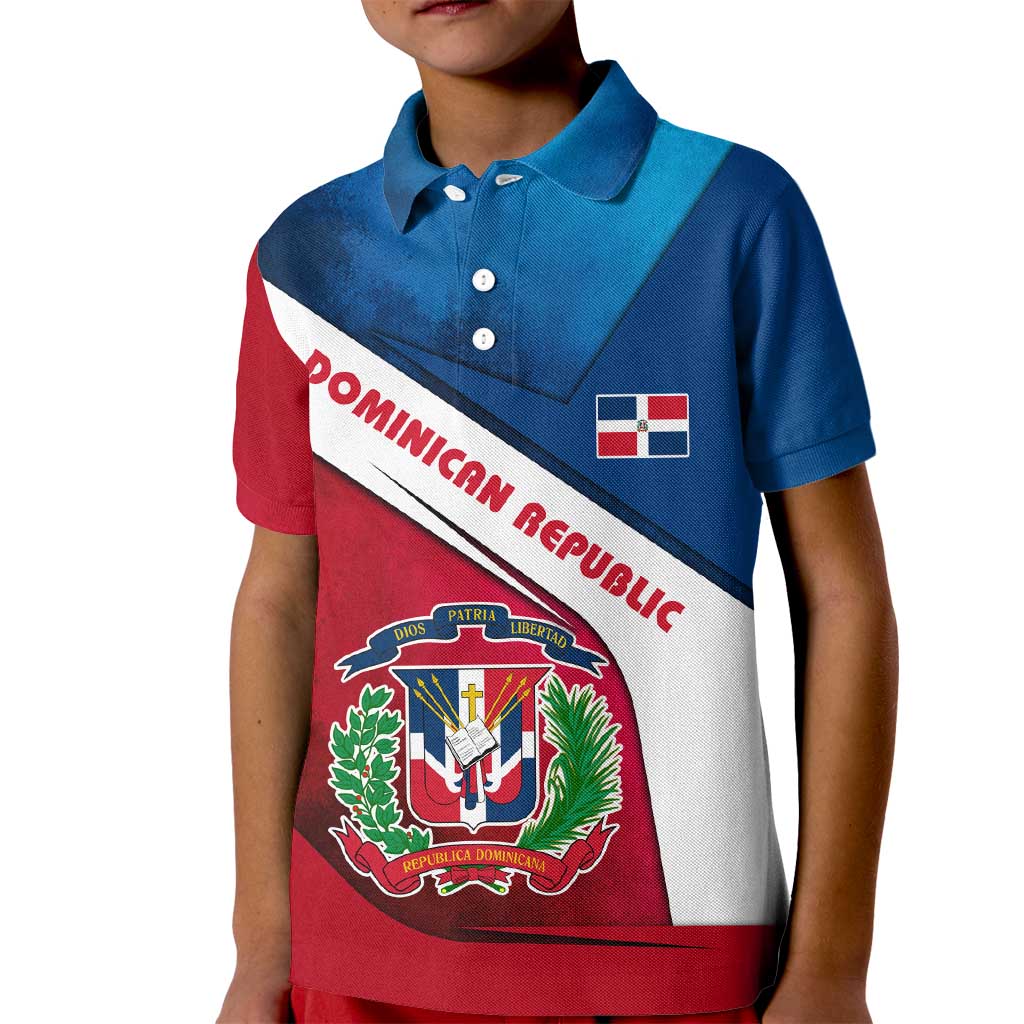 Dominican Republic Flag Kid Polo Shirt with Map National Coat of Arms Island Silhouette - Wonder Print Shop