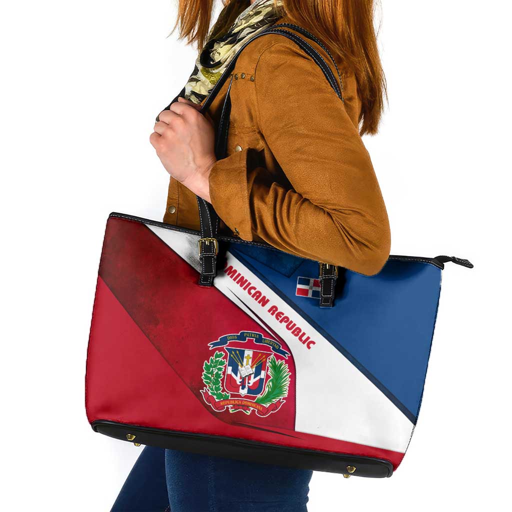 Dominican Republic Flag Leather Tote Bag with Map National Coat of Arms Island Silhouette - Wonder Print Shop