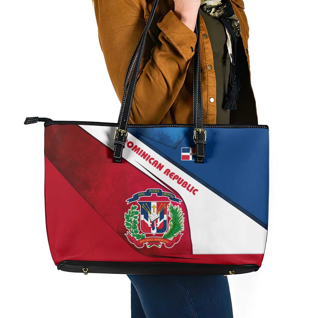 Dominican Republic Flag Leather Tote Bag with Map National Coat of Arms Island Silhouette - Wonder Print Shop