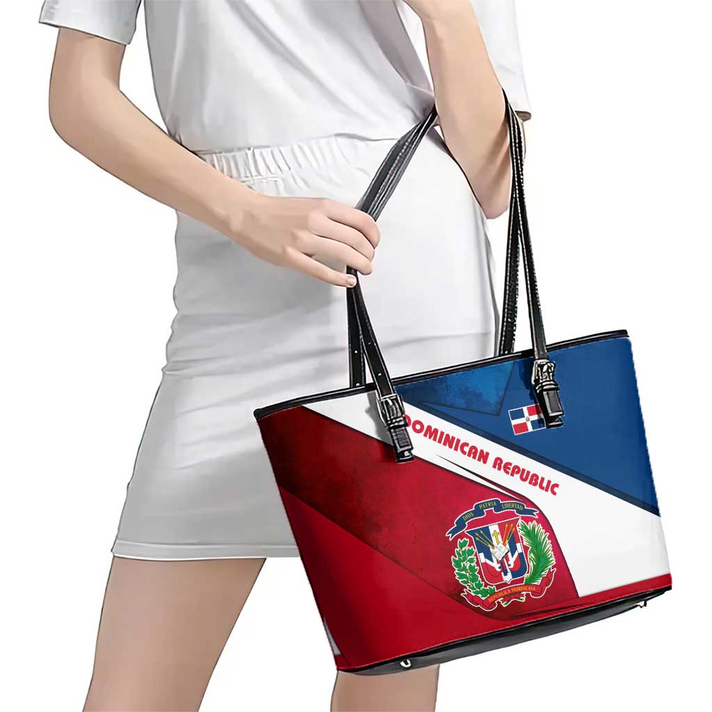 Dominican Republic Flag Leather Tote Bag with Map National Coat of Arms Island Silhouette - Wonder Print Shop