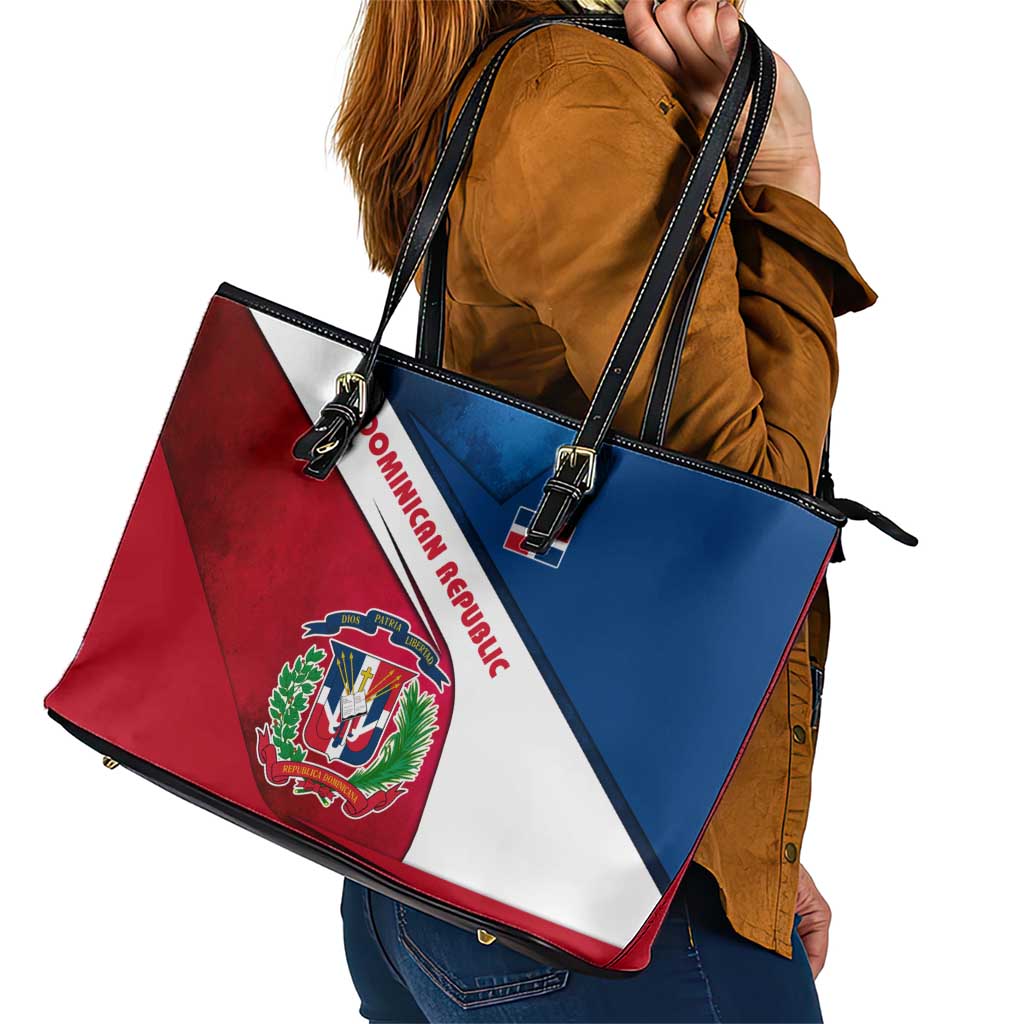 Dominican Republic Flag Leather Tote Bag with Map National Coat of Arms Island Silhouette - Wonder Print Shop