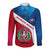 Dominican Republic Flag Long Sleeve Button Shirt with Map National Coat of Arms Island Silhouette - Wonder Print Shop