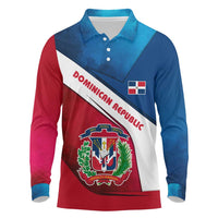 Dominican Republic Flag Long Sleeve Polo Shirt with Map National Coat of Arms Island Silhouette - Wonder Print Shop