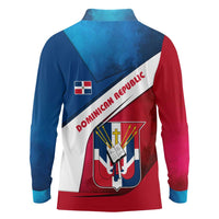 Dominican Republic Flag Long Sleeve Polo Shirt with Map National Coat of Arms Island Silhouette - Wonder Print Shop