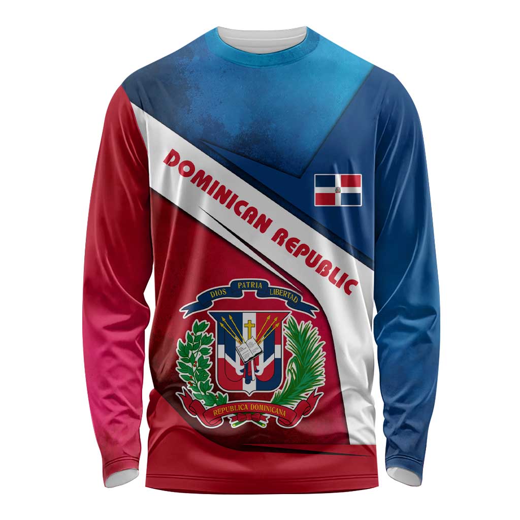 Dominican Republic Flag Long Sleeve Shirt with Map National Coat of Arms Island Silhouette - Wonder Print Shop