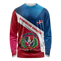 Dominican Republic Flag Long Sleeve Shirt with Map National Coat of Arms Island Silhouette - Wonder Print Shop