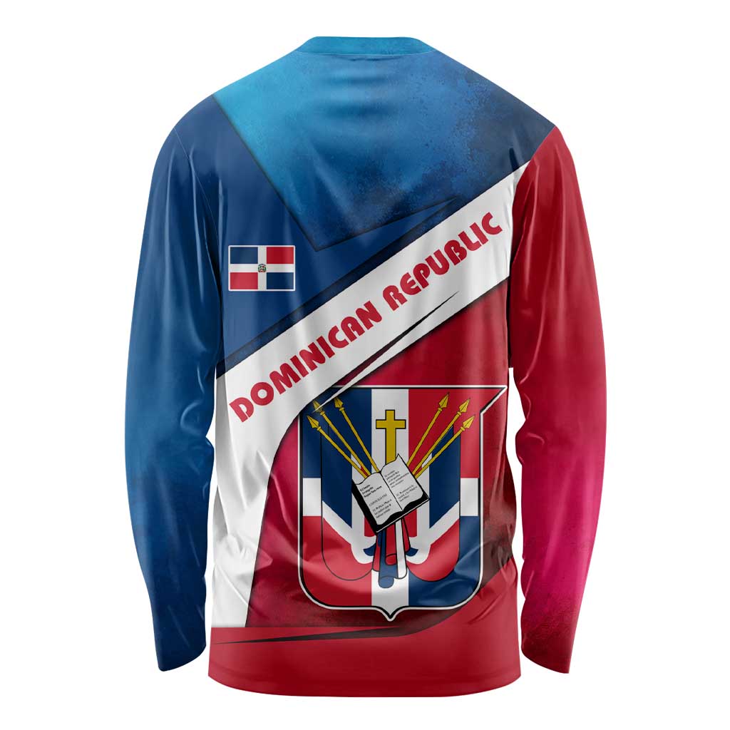 Dominican Republic Flag Long Sleeve Shirt with Map National Coat of Arms Island Silhouette - Wonder Print Shop