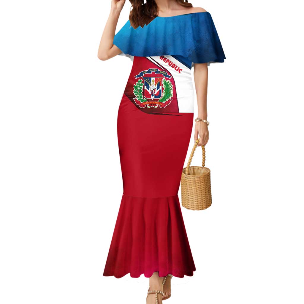 Dominican Republic Flag Mermaid Dress with Map National Coat of Arms Island Silhouette - Wonder Print Shop