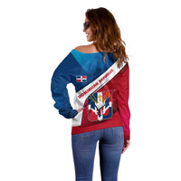 Dominican Republic Flag Off Shoulder Sweater with Map National Coat of Arms Island Silhouette - Wonder Print Shop