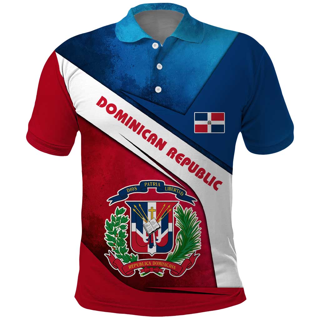 Dominican Republic Flag Polo Shirt with Map National Coat of Arms Island Silhouette - Wonder Print Shop