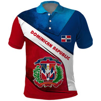 Dominican Republic Flag Polo Shirt with Map National Coat of Arms Island Silhouette - Wonder Print Shop