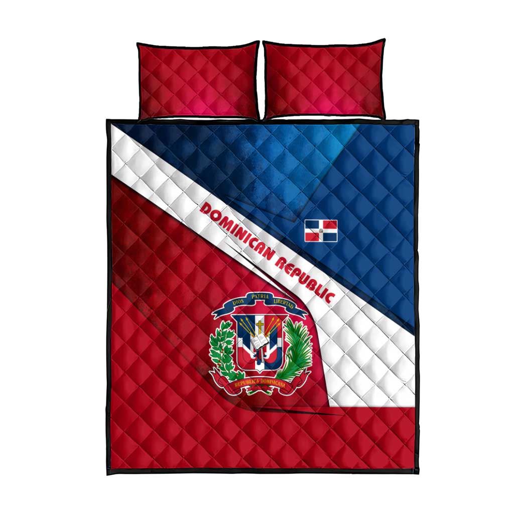 Dominican Republic Flag Quilt Bed Set with Map National Coat of Arms Island Silhouette - Wonder Print Shop