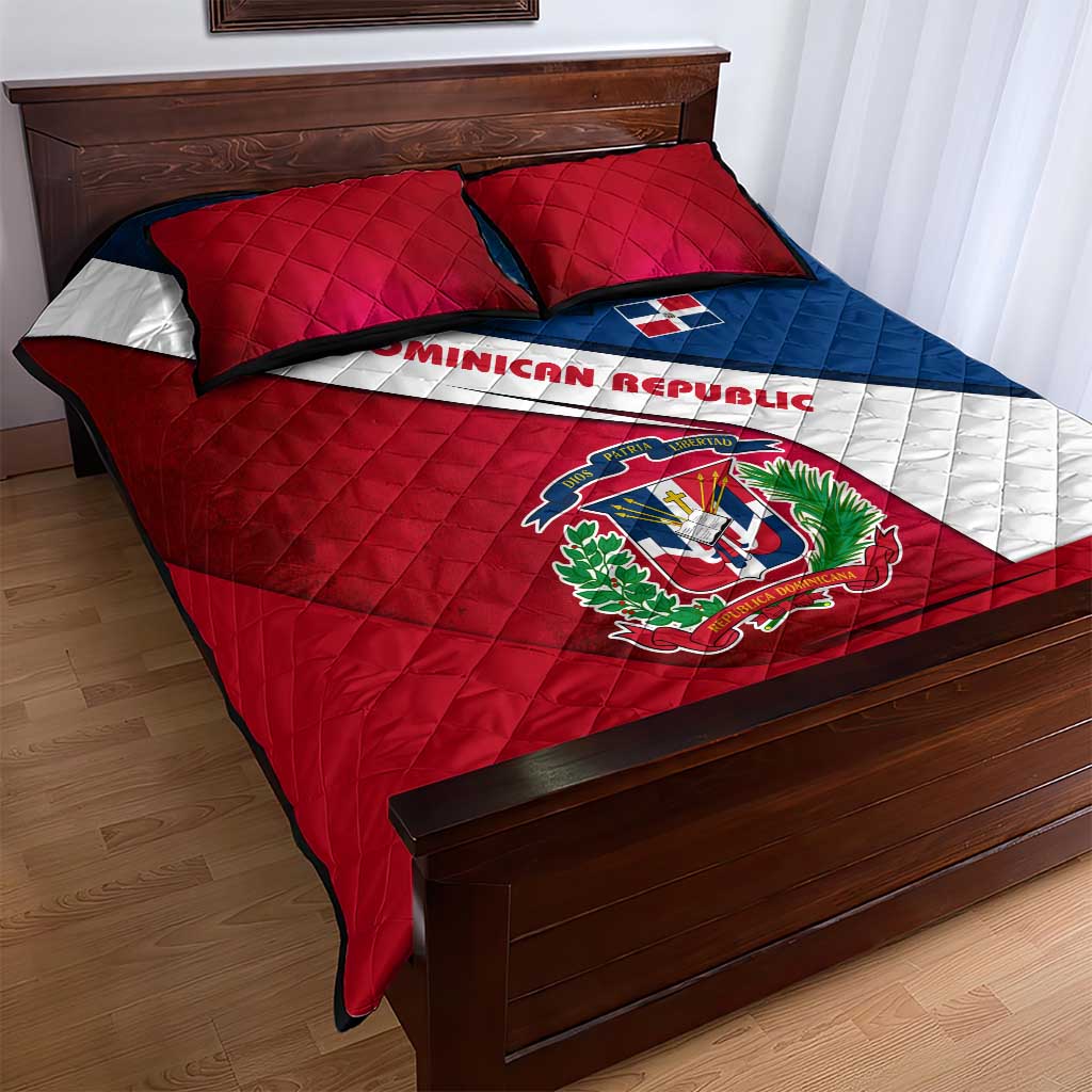 Dominican Republic Flag Quilt Bed Set with Map National Coat of Arms Island Silhouette - Wonder Print Shop
