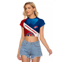 Dominican Republic Flag Raglan Cropped T Shirt with Map National Coat of Arms Island Silhouette - Wonder Print Shop