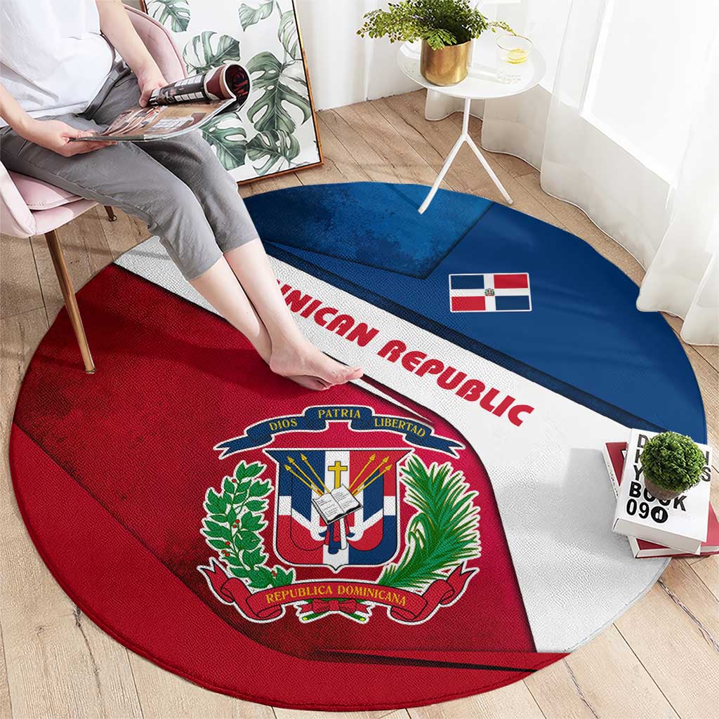 Dominican Republic Flag Round Carpet with Map National Coat of Arms Island Silhouette - Wonder Print Shop