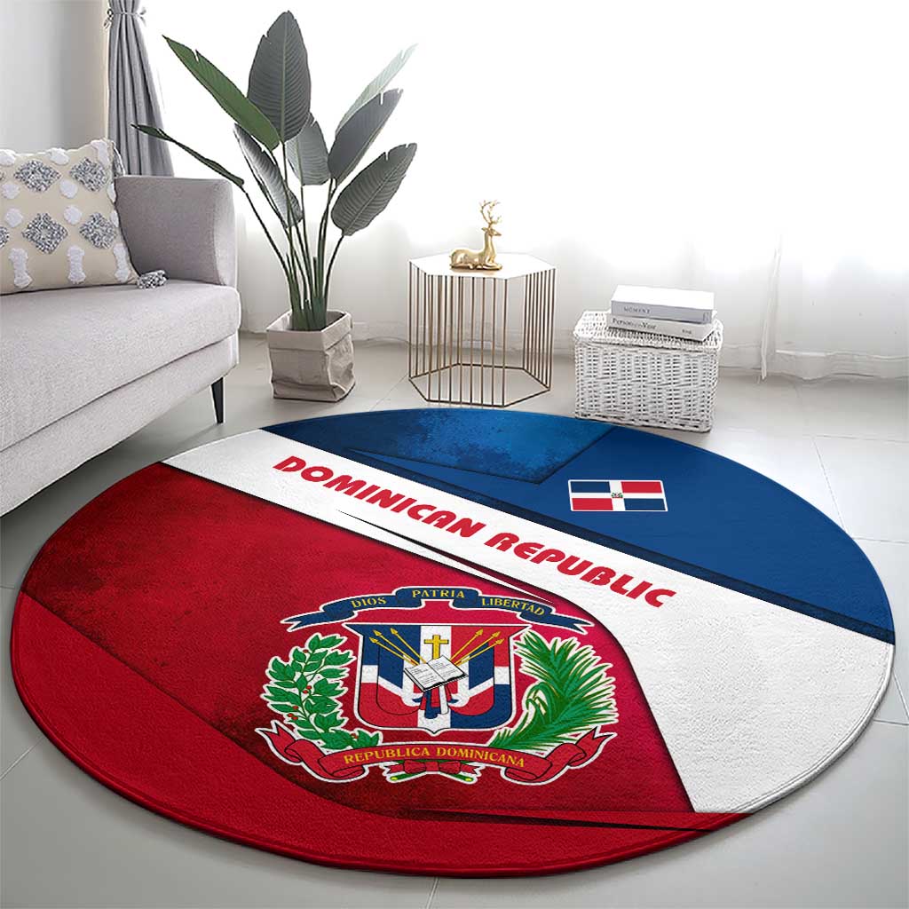 Dominican Republic Flag Round Carpet with Map National Coat of Arms Island Silhouette - Wonder Print Shop