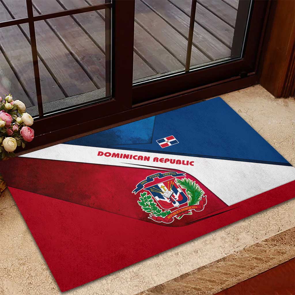 Dominican Republic Flag Rubber Doormat with Map National Coat of Arms Island Silhouette - Wonder Print Shop