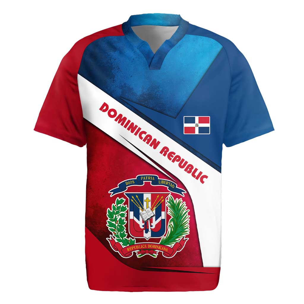 Dominican Republic Flag Rugby Jersey with Map National Coat of Arms Island Silhouette - Wonder Print Shop