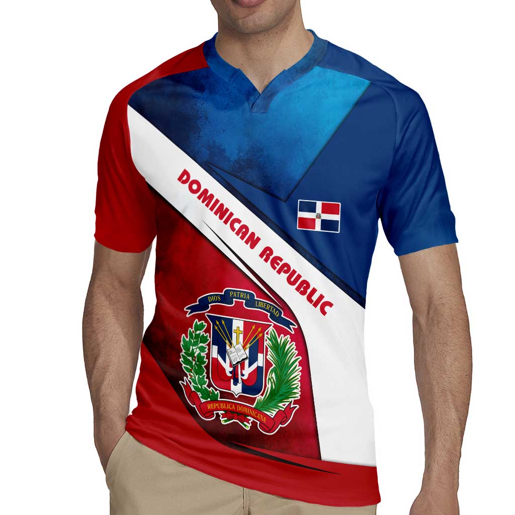 Dominican Republic Flag Rugby Jersey with Map National Coat of Arms Island Silhouette - Wonder Print Shop