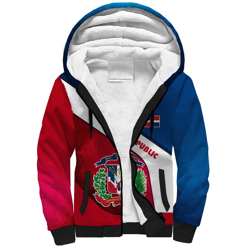 Dominican Republic Flag Sherpa Hoodie with Map National Coat of Arms Island Silhouette - Wonder Print Shop
