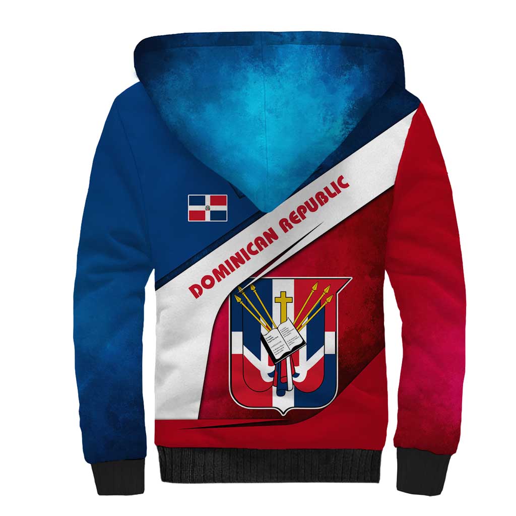 Dominican Republic Flag Sherpa Hoodie with Map National Coat of Arms Island Silhouette - Wonder Print Shop
