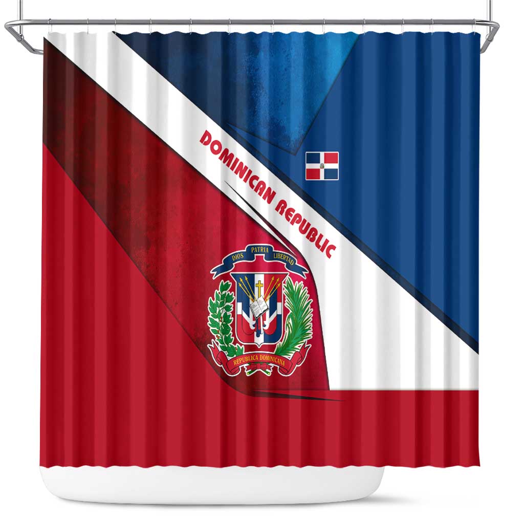Dominican Republic Flag Shower Curtain with Map National Coat of Arms Island Silhouette - Wonder Print Shop