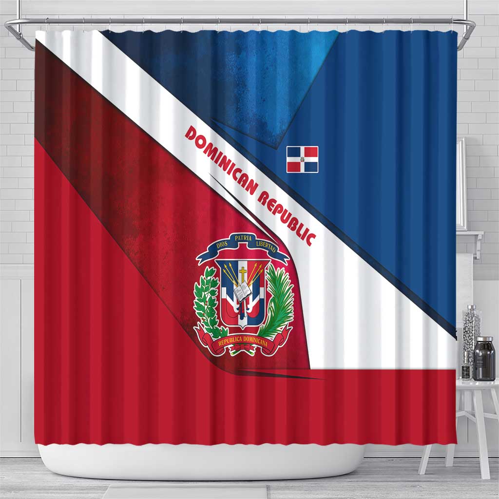 Dominican Republic Flag Shower Curtain with Map National Coat of Arms Island Silhouette - Wonder Print Shop