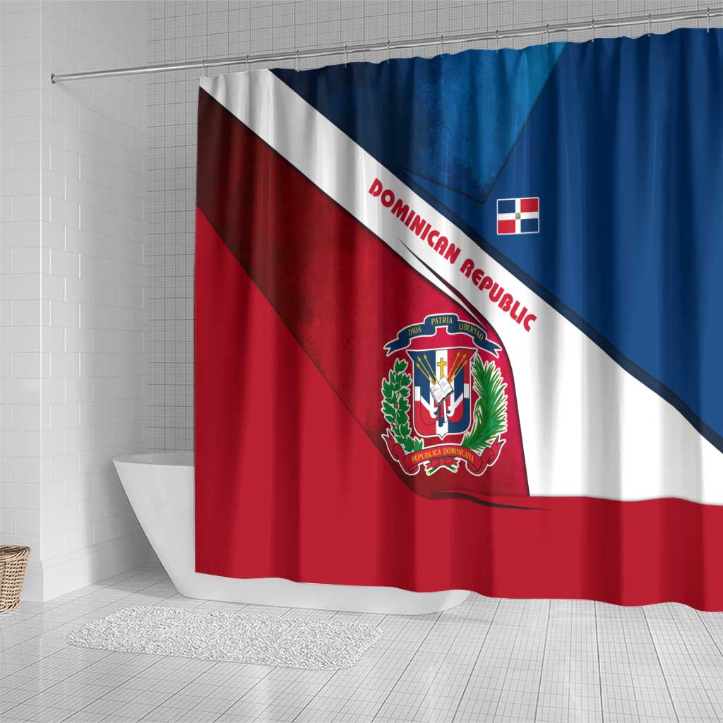 Dominican Republic Flag Shower Curtain with Map National Coat of Arms Island Silhouette - Wonder Print Shop