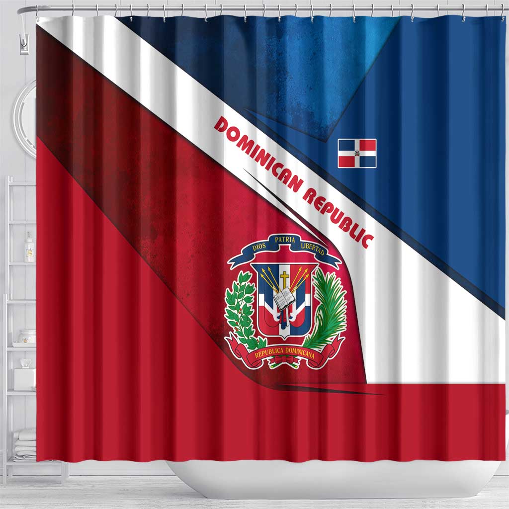 Dominican Republic Flag Shower Curtain with Map National Coat of Arms Island Silhouette - Wonder Print Shop